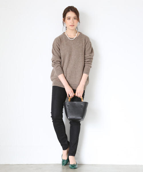 coen（コーエン）の「【手洗いできる】ラムウールクルーネックニット(ブラウン⇒WEB限定)（ニット/セーター・レディース・モカ/イエロー/ライトグレー/ブラウン/ピンク・FREE）」の7枚目の写真