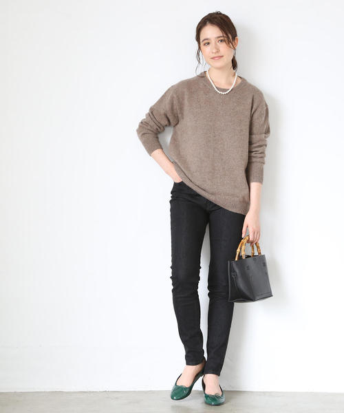 coen（コーエン）の「【手洗いできる】ラムウールクルーネックニット(ブラウン⇒WEB限定)（ニット/セーター・レディース・モカ/イエロー/ライトグレー/ブラウン/ピンク・FREE）」の6枚目の写真