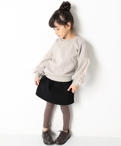 devirock(デビロック)の「まるで着る毛布 袖チュール付き裏シャギートップス 裏起毛(スウェット・キッズ・グレー系その他/スモークピンク/モカ/ラベンダー/ネイビー・140cm/150cm/110cm/130cm/160cm/100cm/120cm)」の6枚目の写真