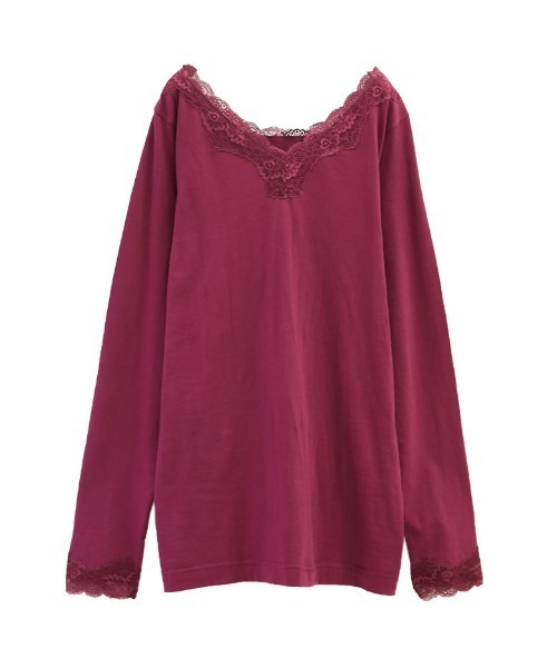 osharewalker（オシャレウォーカー）の「『2wayデザインレースロンT』（Tシャツ/カットソー・レディース・ネイビー/グリーン/プラム/オフホワイト/グレー系その他/ブラック/モカ/ライトブルー・LARGE/X-LARGE/MEDIUM）」の8枚目の写真