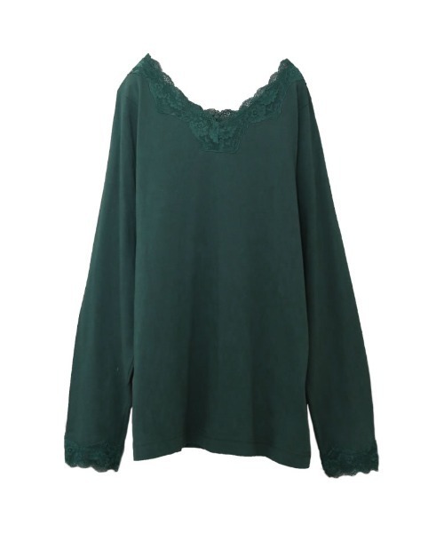 osharewalker（オシャレウォーカー）の「『2wayデザインレースロンT』（Tシャツ/カットソー・レディース・ネイビー/グリーン/プラム/オフホワイト/グレー系その他/ブラック/モカ/ライトブルー・LARGE/X-LARGE/MEDIUM）」の5枚目の写真