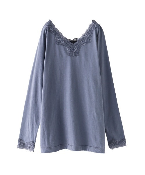 osharewalker（オシャレウォーカー）の「『2wayデザインレースロンT』（Tシャツ/カットソー・レディース・ネイビー/グリーン/プラム/オフホワイト/グレー系その他/ブラック/モカ/ライトブルー・LARGE/X-LARGE/MEDIUM）」の6枚目の写真