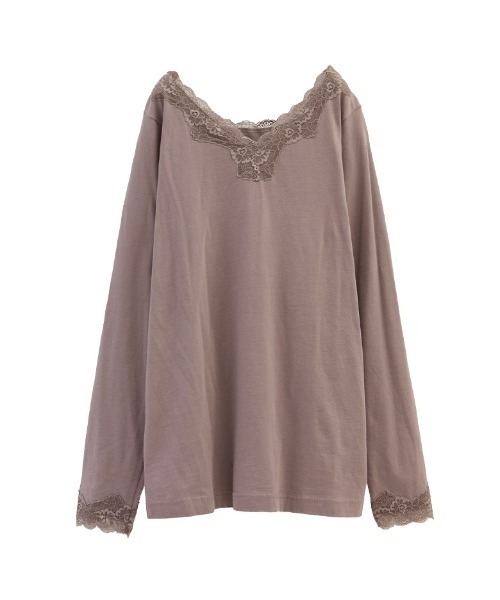 osharewalker（オシャレウォーカー）の「『2wayデザインレースロンT』（Tシャツ/カットソー・レディース・ネイビー/グリーン/プラム/オフホワイト/グレー系その他/ブラック/モカ/ライトブルー・LARGE/X-LARGE/MEDIUM）」の4枚目の写真