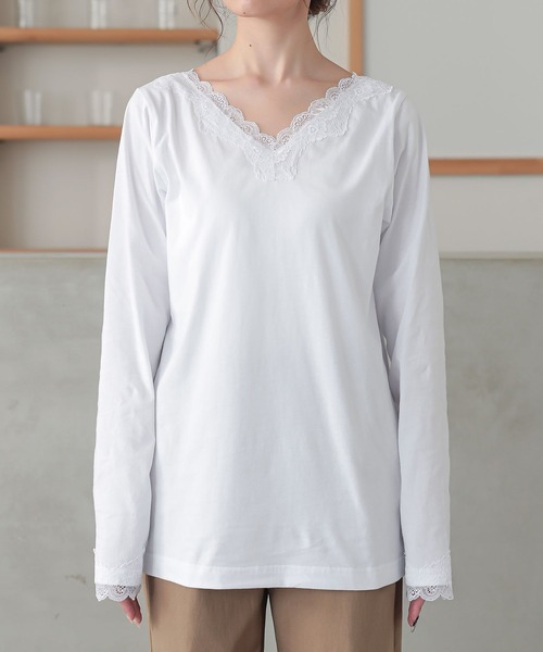 osharewalker（オシャレウォーカー）の「『2wayデザインレースロンT』（Tシャツ/カットソー・レディース・ネイビー/グリーン/プラム/オフホワイト/グレー系その他/ブラック/モカ/ライトブルー・LARGE/X-LARGE/MEDIUM）」の14枚目の写真