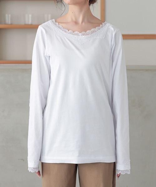 osharewalker（オシャレウォーカー）の「『2wayデザインレースロンT』（Tシャツ/カットソー・レディース・ネイビー/グリーン/プラム/オフホワイト/グレー系その他/ブラック/モカ/ライトブルー・LARGE/X-LARGE/MEDIUM）」の15枚目の写真