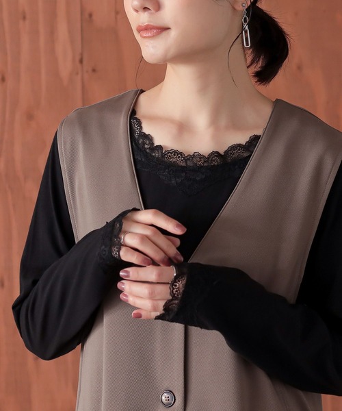 osharewalker（オシャレウォーカー）の「『2wayデザインレースロンT』（Tシャツ/カットソー・レディース・ネイビー/グリーン/プラム/オフホワイト/グレー系その他/ブラック/モカ/ライトブルー・LARGE/X-LARGE/MEDIUM）」の19枚目の写真