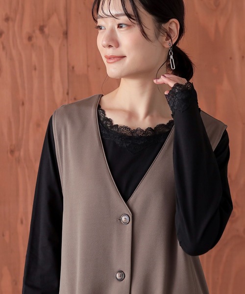 osharewalker（オシャレウォーカー）の「『2wayデザインレースロンT』（Tシャツ/カットソー・レディース・ネイビー/グリーン/プラム/オフホワイト/グレー系その他/ブラック/モカ/ライトブルー・LARGE/X-LARGE/MEDIUM）」の20枚目の写真