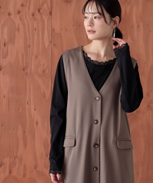 osharewalker（オシャレウォーカー）の「『2wayデザインレースロンT』（Tシャツ/カットソー・レディース・ネイビー/グリーン/プラム/オフホワイト/グレー系その他/ブラック/モカ/ライトブルー・LARGE/X-LARGE/MEDIUM）」の21枚目の写真