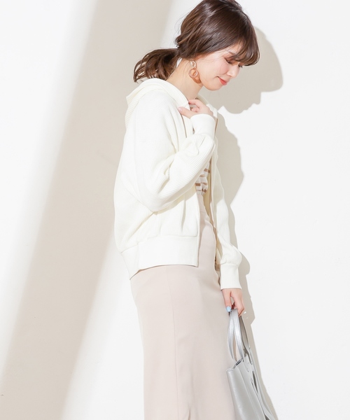 natural couture(ナチュラルクチュール)の「オニワッフルパーカー(パーカー・レディース・ブラック/ベージュ/アイボリー/ラベンダー・FREE)」の6枚目の写真