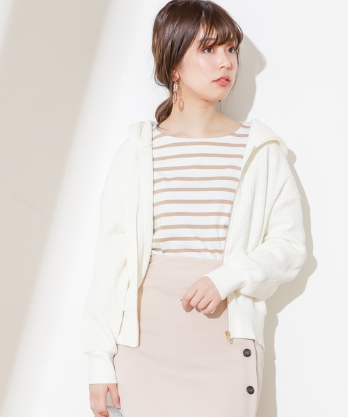 natural couture(ナチュラルクチュール)の「オニワッフルパーカー(パーカー・レディース・ブラック/ベージュ/アイボリー/ラベンダー・FREE)」の7枚目の写真