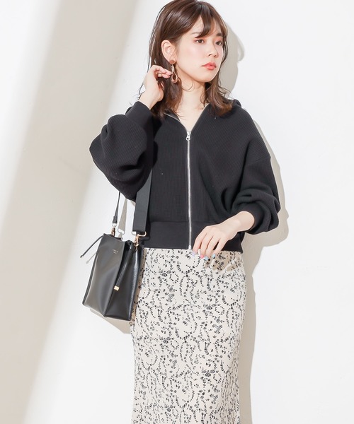 natural couture(ナチュラルクチュール)の「オニワッフルパーカー(パーカー・レディース・ブラック/ベージュ/アイボリー/ラベンダー・FREE)」の9枚目の写真