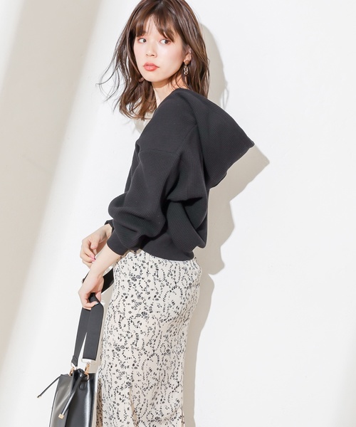 natural couture(ナチュラルクチュール)の「オニワッフルパーカー(パーカー・レディース・ブラック/ベージュ/アイボリー/ラベンダー・FREE)」の10枚目の写真