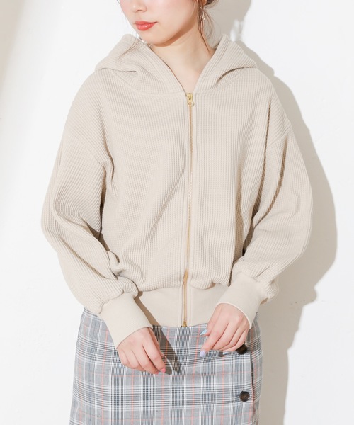 natural couture(ナチュラルクチュール)の「オニワッフルパーカー(パーカー・レディース・ブラック/ベージュ/アイボリー/ラベンダー・FREE)」の20枚目の写真