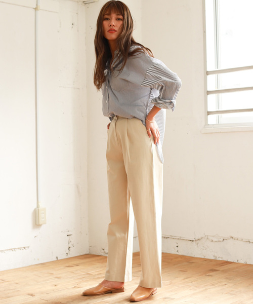 Auntie Rosa(アンティローザ)の「【Auntie Rosa】タックコットンパンツ(デニムパンツ・レディース・ホワイト/カーキ・FREE)」の3枚目の写真