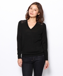 バックレースVネックニット