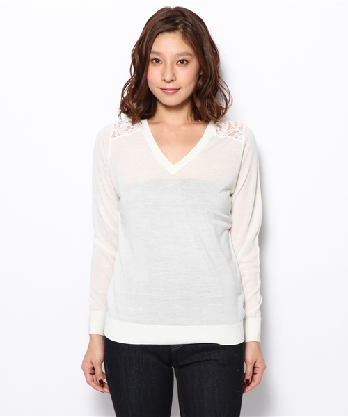 PLST（プラステ）の「バックレースVネックニット（ニット/セーター・レディース・オフホワイト/ブラック/ライトブルー・2）」の5枚目の写真