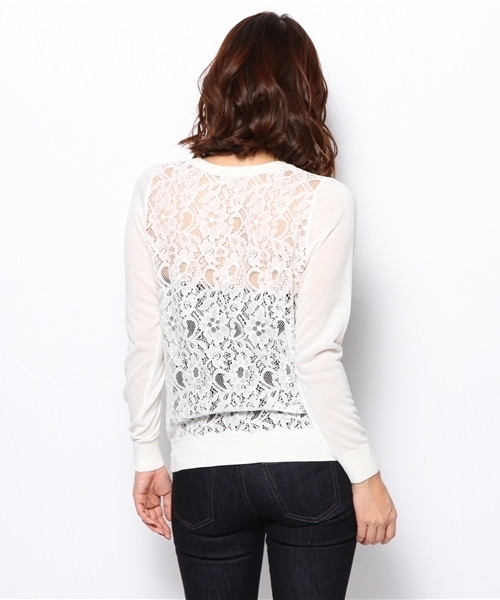 PLST（プラステ）の「バックレースVネックニット（ニット/セーター・レディース・オフホワイト/ブラック/ライトブルー・2）」の7枚目の写真