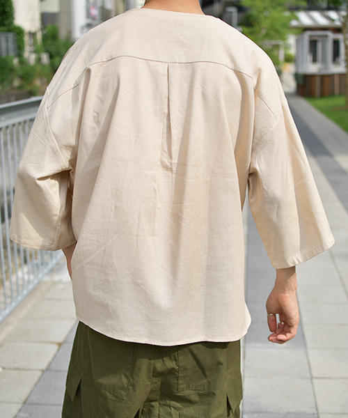 kutir(クティール)の「ヘンリー配色リネンプルオーバー(シャツ/ブラウス・メンズ・オフホワイト/ライトグリーン/モカ・MEDIUM/LARGE)」の22枚目の写真