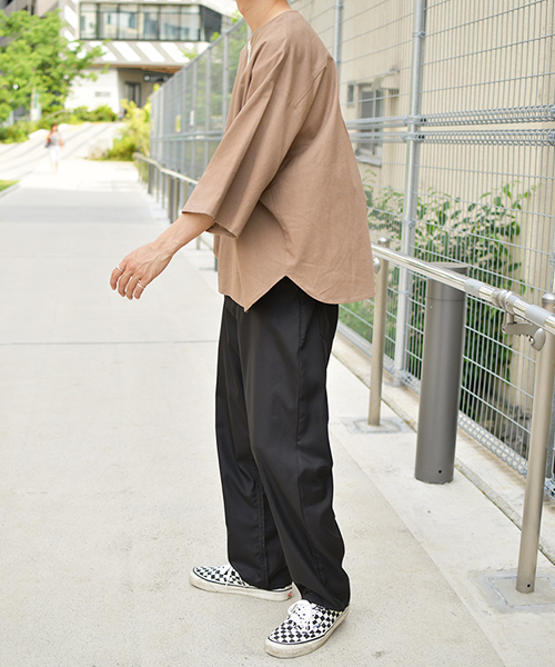 kutir(クティール)の「ヘンリー配色リネンプルオーバー(シャツ/ブラウス・メンズ・オフホワイト/ライトグリーン/モカ・MEDIUM/LARGE)」の5枚目の写真