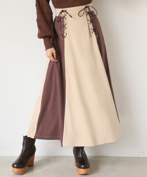 one after another NICE CLAUP(ワンアフターアナザーナイスクラップ)の「ダブルレースアップスカート(スカート・レディース・ブラック/ベージュ/ブラウン/ブルー系その他・FREE)」の4枚目の写真