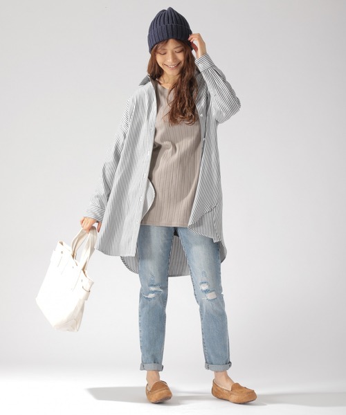 BAYFLOW(ベイフロー)の「ウラキモウロングシャツ(シャツ/ブラウス・レディース・ブラック/ネイビー/グレー/オフホワイト・SMALL/MEDIUM)」の8枚目の写真