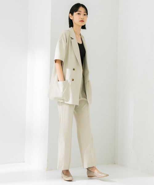 STUDIOUS（ステュディオス）の「【STUDIOUS】ボタニカルシャツジャケット（テーラードジャケット・レディース・ベージュ/グリーン・FREE）」の4枚目の写真