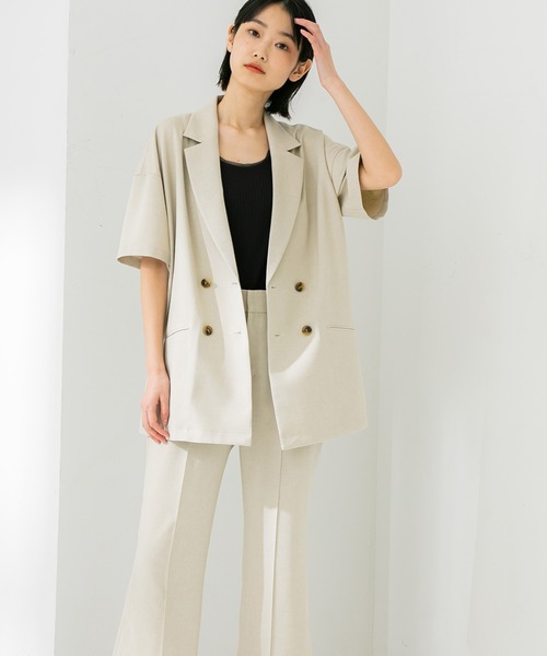 STUDIOUS（ステュディオス）の「【STUDIOUS】ボタニカルシャツジャケット（テーラードジャケット・レディース・ベージュ/グリーン・FREE）」の6枚目の写真