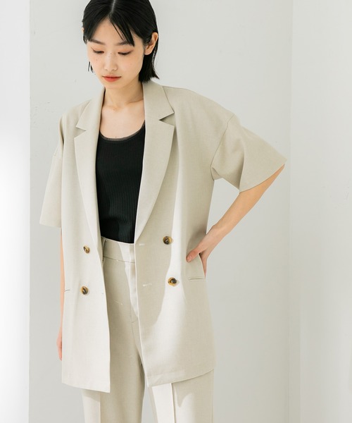 STUDIOUS（ステュディオス）の「【STUDIOUS】ボタニカルシャツジャケット（テーラードジャケット・レディース・ベージュ/グリーン・FREE）」の7枚目の写真