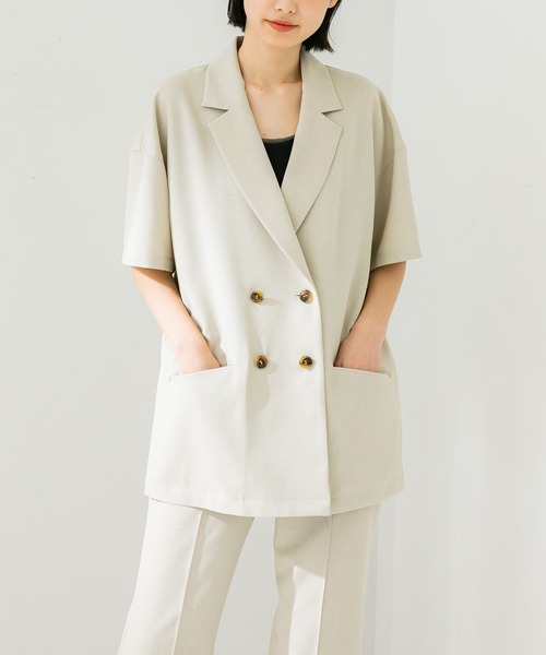 STUDIOUS（ステュディオス）の「【STUDIOUS】ボタニカルシャツジャケット（テーラードジャケット・レディース・ベージュ/グリーン・FREE）」の5枚目の写真