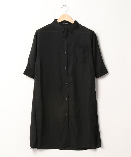 SpRay(スプレイ)の「ジョ-ゼットスリット入りシャツワンピース(ワンピース・レディース・グレイッシュベージュ/ブラック/カーキ・FREE)」の15枚目の写真