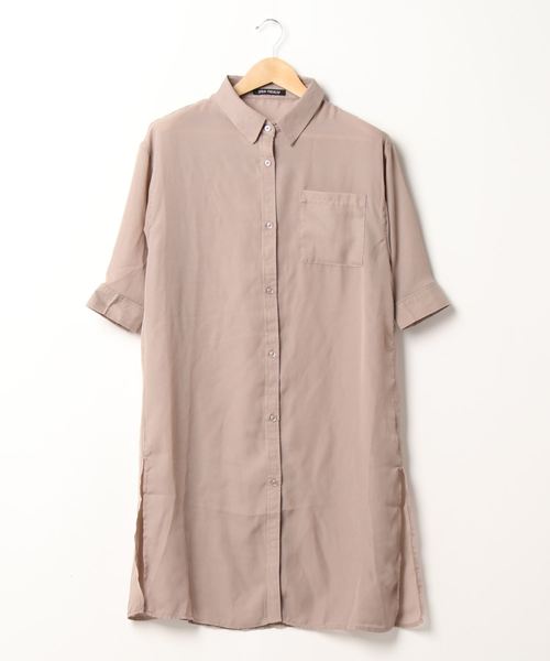 SpRay(スプレイ)の「ジョ-ゼットスリット入りシャツワンピース(ワンピース・レディース・グレイッシュベージュ/ブラック/カーキ・FREE)」の16枚目の写真