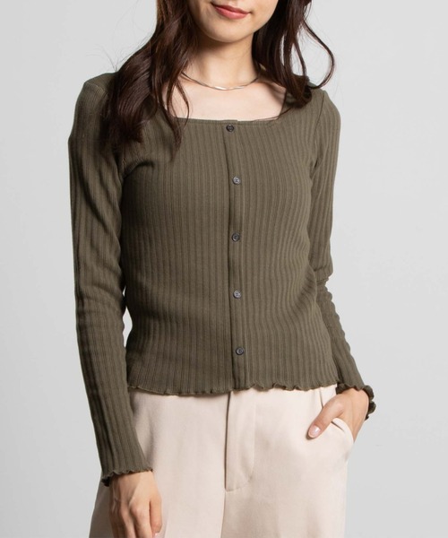 WEGO(ウィゴー)の「WEGO/フロントボタンリブロンT(Tシャツ/カットソー・レディース・ホワイト/ブラック/ダークブラウン/ブラウン/カーキ・FREE)」の5枚目の写真