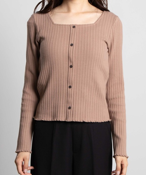 WEGO(ウィゴー)の「WEGO/フロントボタンリブロンT(Tシャツ/カットソー・レディース・ホワイト/ブラック/ダークブラウン/ブラウン/カーキ・FREE)」の8枚目の写真