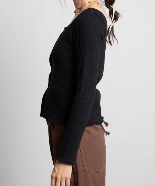 WEGO(ウィゴー)の「WEGO/フロントボタンリブロンT(Tシャツ/カットソー・レディース・ホワイト/ブラック/ダークブラウン/ブラウン/カーキ・FREE)」の14枚目の写真