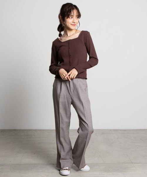 WEGO(ウィゴー)の「WEGO/フロントボタンリブロンT(Tシャツ/カットソー・レディース・ホワイト/ブラック/ダークブラウン/ブラウン/カーキ・FREE)」の12枚目の写真