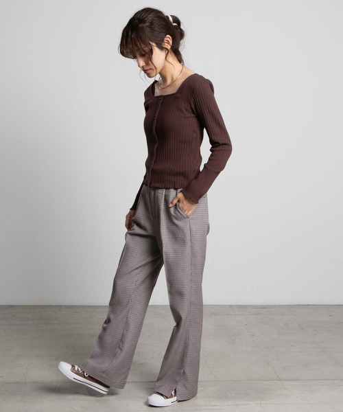 WEGO(ウィゴー)の「WEGO/フロントボタンリブロンT(Tシャツ/カットソー・レディース・ホワイト/ブラック/ダークブラウン/ブラウン/カーキ・FREE)」の9枚目の写真