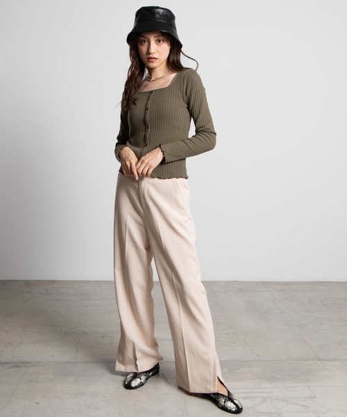 WEGO(ウィゴー)の「WEGO/フロントボタンリブロンT(Tシャツ/カットソー・レディース・ホワイト/ブラック/ダークブラウン/ブラウン/カーキ・FREE)」の10枚目の写真