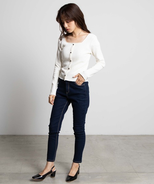 WEGO(ウィゴー)の「WEGO/フロントボタンリブロンT(Tシャツ/カットソー・レディース・ホワイト/ブラック/ダークブラウン/ブラウン/カーキ・FREE)」の21枚目の写真