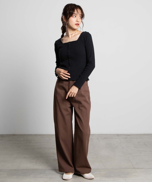 WEGO(ウィゴー)の「WEGO/フロントボタンリブロンT(Tシャツ/カットソー・レディース・ホワイト/ブラック/ダークブラウン/ブラウン/カーキ・FREE)」の18枚目の写真