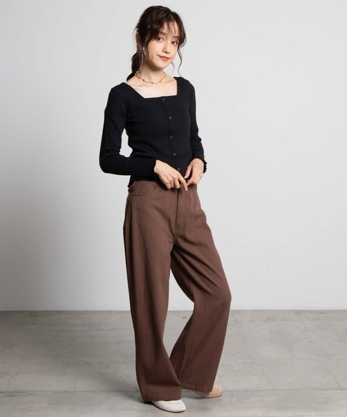 WEGO(ウィゴー)の「WEGO/フロントボタンリブロンT(Tシャツ/カットソー・レディース・ホワイト/ブラック/ダークブラウン/ブラウン/カーキ・FREE)」の15枚目の写真