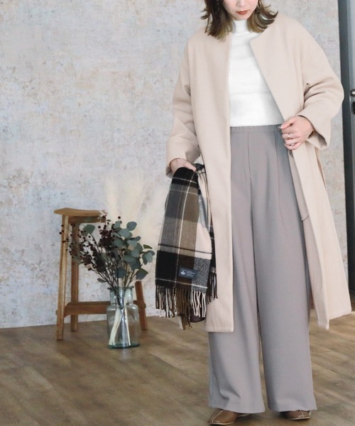 reca（レカ）の「ノーカラーロングコート（ダウンジャケット/コート・レディース・アイボリー/グリーン系その他/グレイッシュベージュ・M/L）」の5枚目の写真