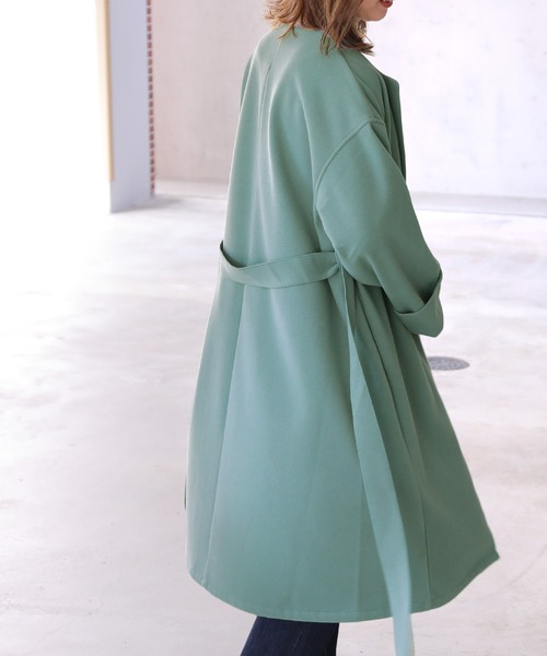 reca（レカ）の「ノーカラーロングコート（ダウンジャケット/コート・レディース・アイボリー/グリーン系その他/グレイッシュベージュ・M/L）」の7枚目の写真