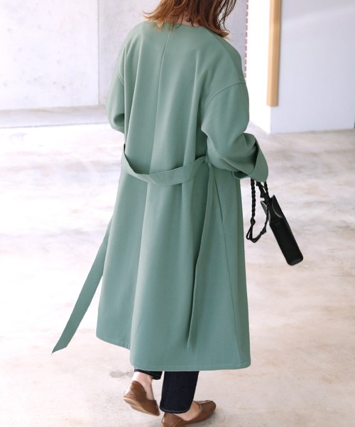 reca（レカ）の「ノーカラーロングコート（ダウンジャケット/コート・レディース・アイボリー/グリーン系その他/グレイッシュベージュ・M/L）」の8枚目の写真