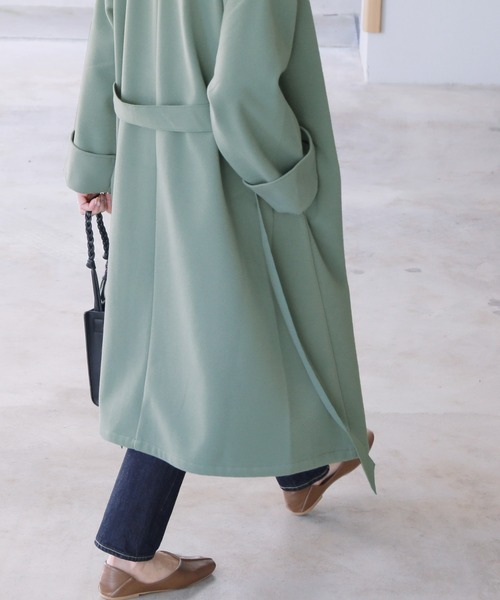 reca（レカ）の「ノーカラーロングコート（ダウンジャケット/コート・レディース・アイボリー/グリーン系その他/グレイッシュベージュ・M/L）」の10枚目の写真