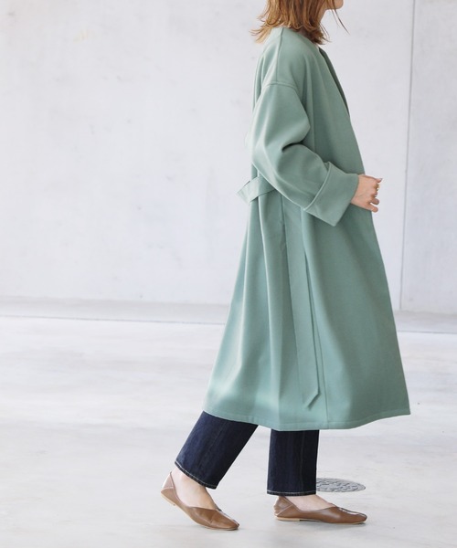 reca（レカ）の「ノーカラーロングコート（ダウンジャケット/コート・レディース・アイボリー/グリーン系その他/グレイッシュベージュ・M/L）」の11枚目の写真