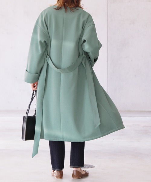 reca（レカ）の「ノーカラーロングコート（ダウンジャケット/コート・レディース・アイボリー/グリーン系その他/グレイッシュベージュ・M/L）」の12枚目の写真