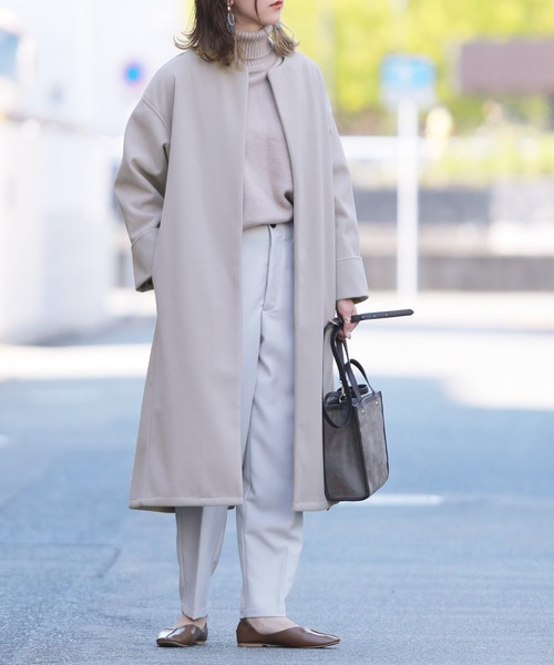 reca（レカ）の「ノーカラーロングコート（ダウンジャケット/コート・レディース・アイボリー/グリーン系その他/グレイッシュベージュ・M/L）」の13枚目の写真