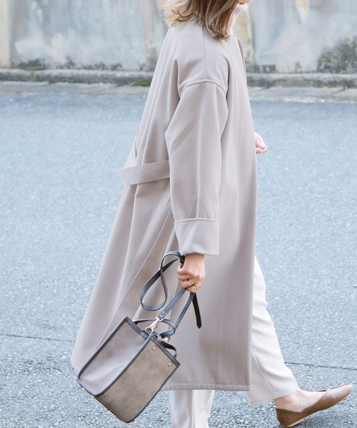 reca（レカ）の「ノーカラーロングコート（ダウンジャケット/コート・レディース・アイボリー/グリーン系その他/グレイッシュベージュ・M/L）」の15枚目の写真