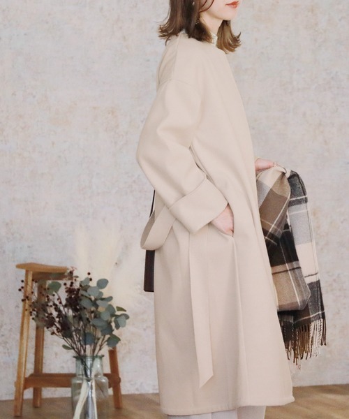 reca（レカ）の「ノーカラーロングコート（ダウンジャケット/コート・レディース・アイボリー/グリーン系その他/グレイッシュベージュ・M/L）」の17枚目の写真