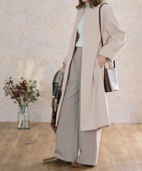 reca（レカ）の「ノーカラーロングコート（ダウンジャケット/コート・レディース・アイボリー/グリーン系その他/グレイッシュベージュ・M/L）」の16枚目の写真